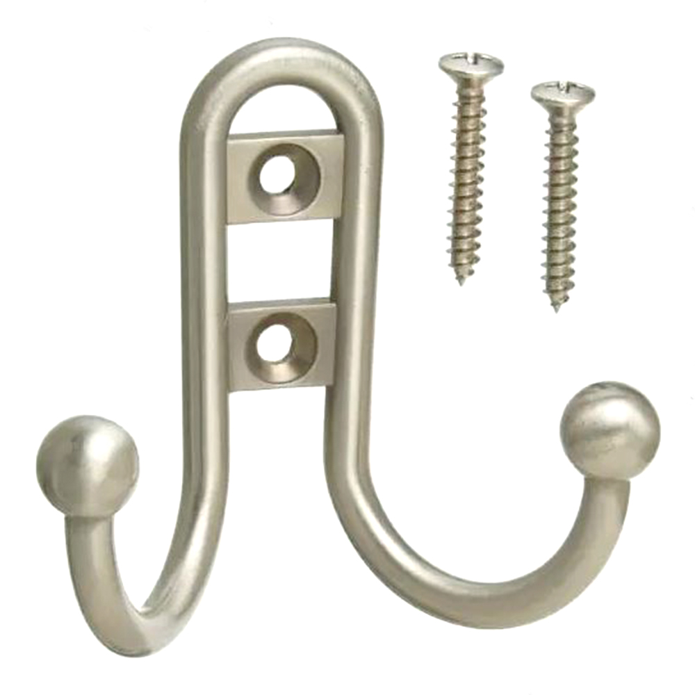 Double Prong Robe Hook-Satin Nickel 1